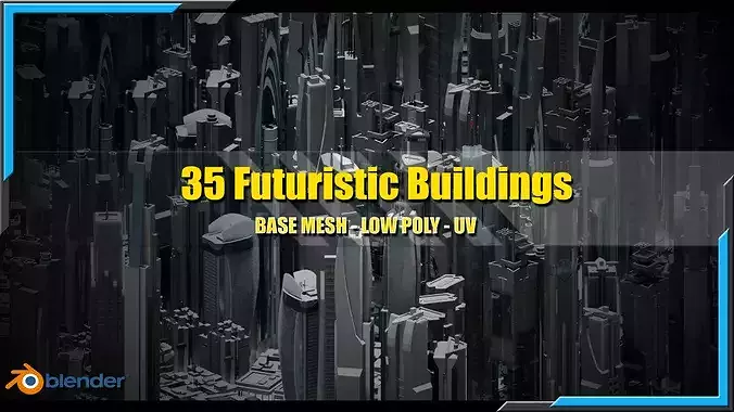 35 Futuristic Buildings VOL 1 Low-poly 3D model