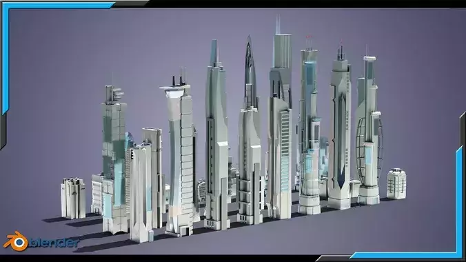 35 Futuristic Buildings VOL 1 Low-poly 3D model 3