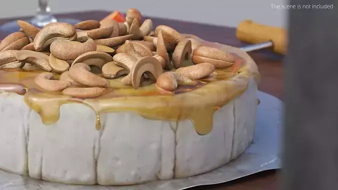Baked Brie Cheese Wheel with Cashew Nuts and Honey 3D model 2