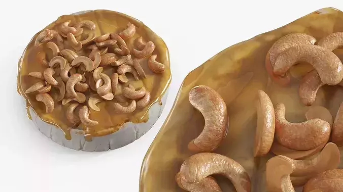 Baked Brie Cheese Wheel with Cashew Nuts and Honey 3D model 3