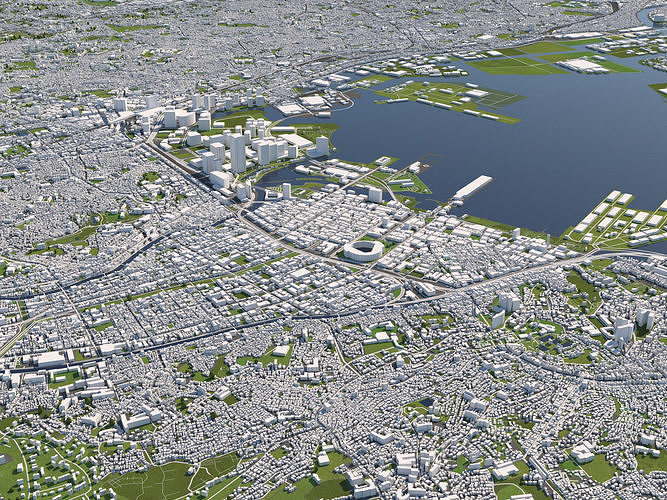 Yokohama Japan 50x50km 3D City Map 3D model 2
