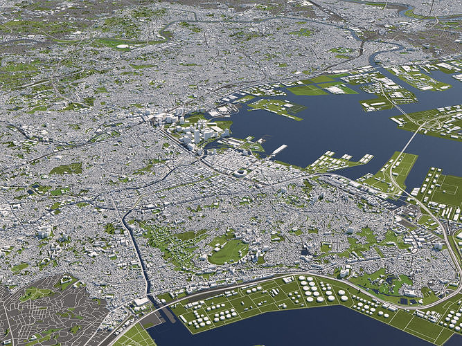 Yokohama Japan 50x50km 3D City Map 3D model 3
