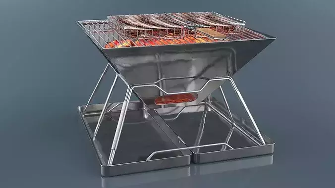 Portable Grill with BBQ Handle Grill 3D model 3