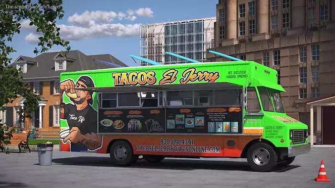 Mexican Food Truck El Jerry with Interior Open 3D model