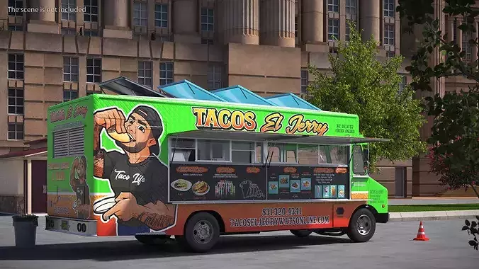 Mexican Food Truck El Jerry with Interior Open 3D model 2
