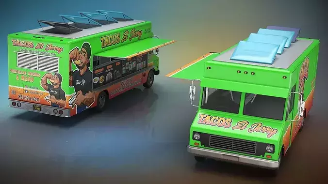 Mexican Food Truck El Jerry with Interior Open 3D model 3