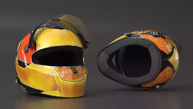Professional Racing Helmet Yellow 3D model 2