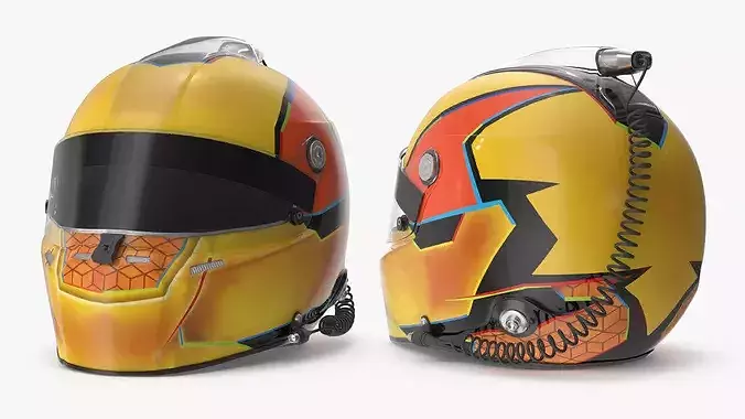 Professional Racing Helmet Yellow 3D model 3