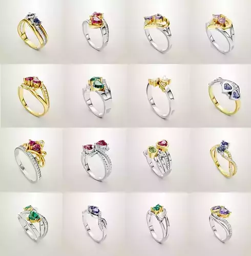 Heart Shaped Two Stone Engagement 32 models designes 3D Model Pack