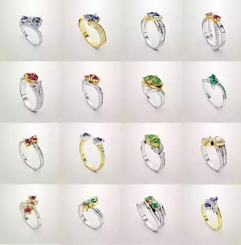 Heart Shaped Two Stone Engagement 32 models designes 3D Model Pack 2