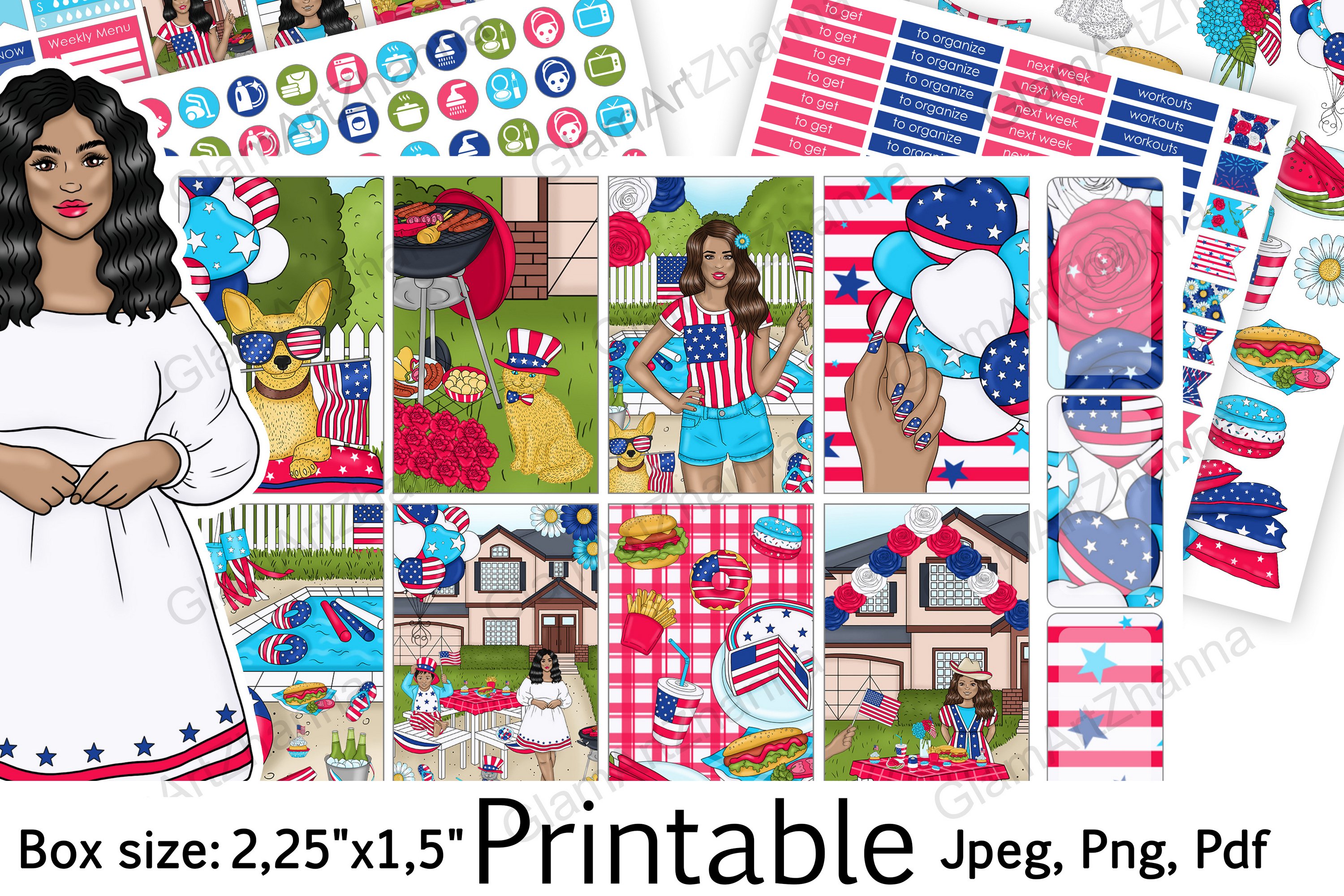 African American 4th of July Printable Box Size 2,25"x1,5"