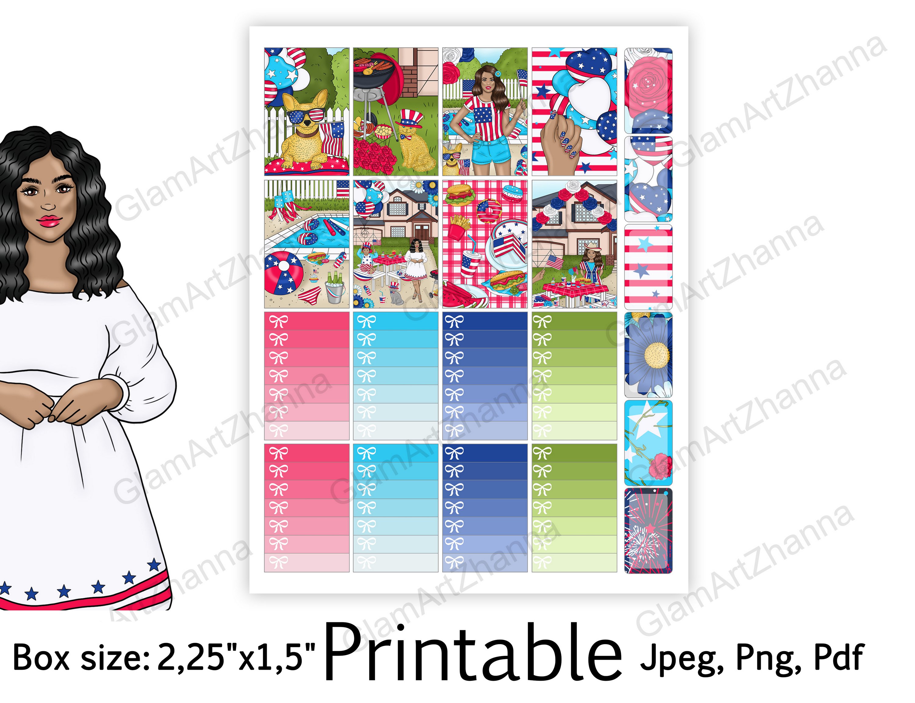 African American 4th of July Printable Box Size 2,25"x1,5" 2