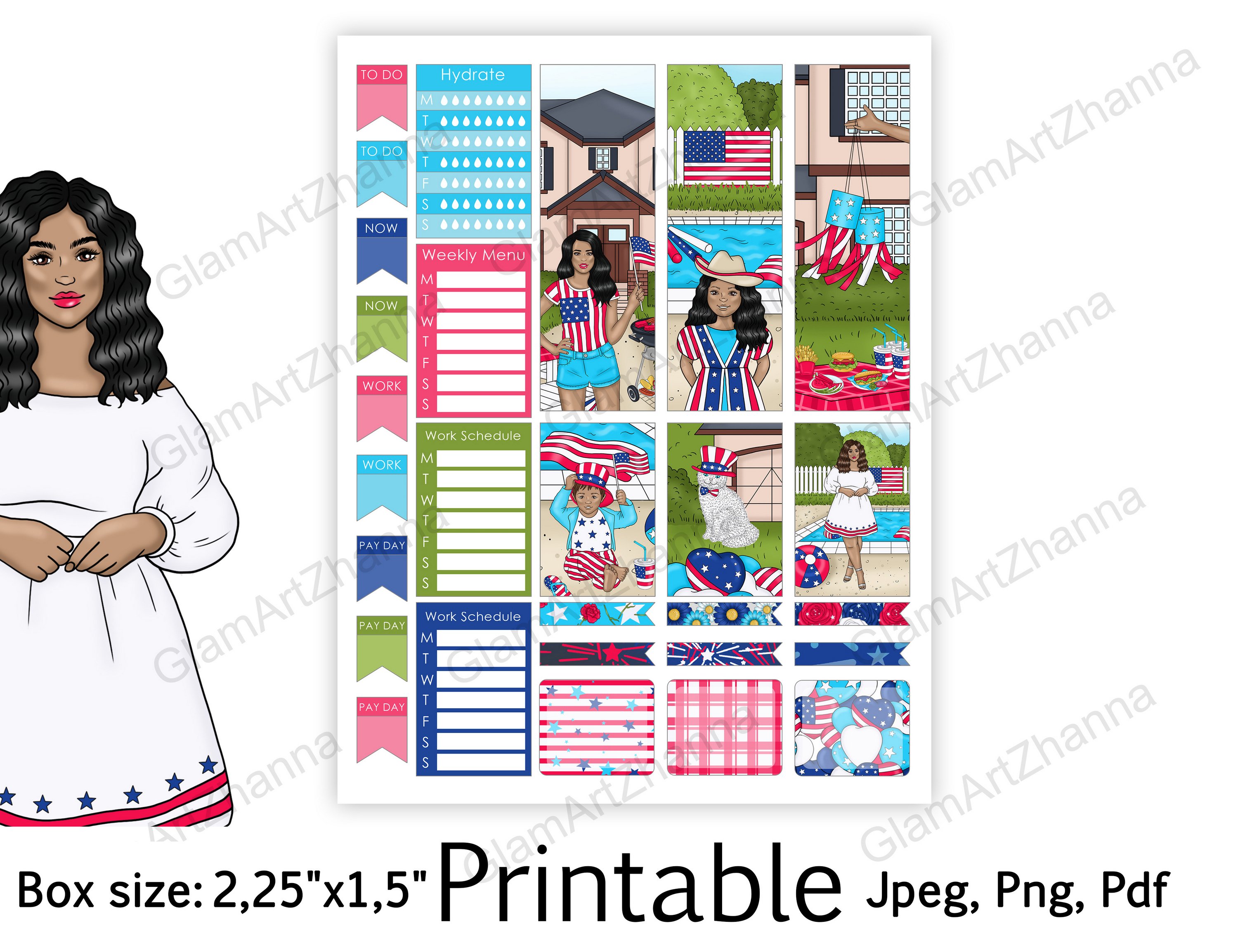 African American 4th of July Printable Box Size 2,25"x1,5" 3