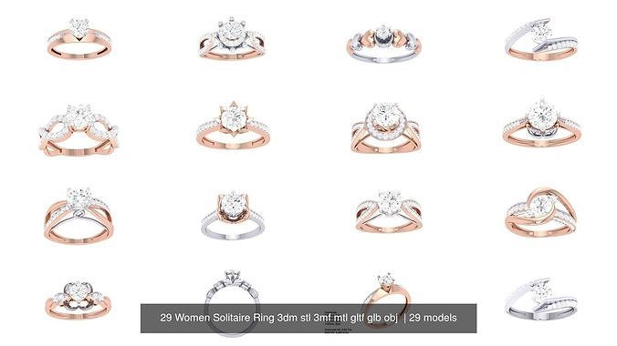 29 Women Solitaire Ring 3dm stl 3mf mtl gltf glb obj  3D Model Pack 3