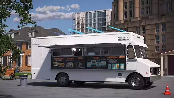 Street Kitchen Delivery Van with Interior White 3D model
