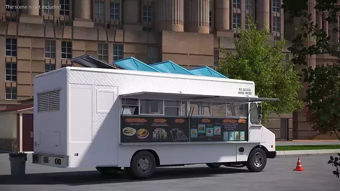 Street Kitchen Delivery Van with Interior White 3D model 2