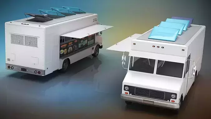 Street Kitchen Delivery Van with Interior White 3D model 3