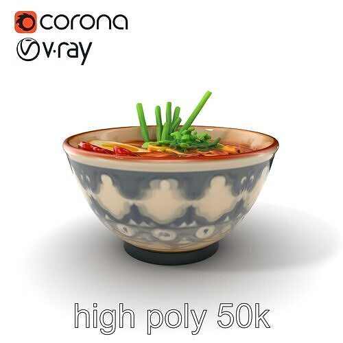 Gourmet Ramen Bowl with Pork and Egg D model pack Low-poly 3D model 2