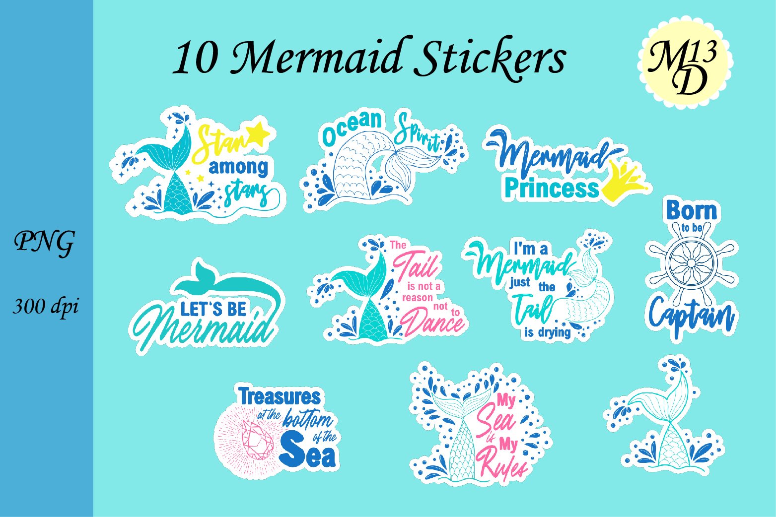 10 Mermaid Lettering Stickers png design