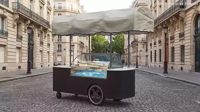 Mobile Ice Cream Display Cart Black 3D model 2