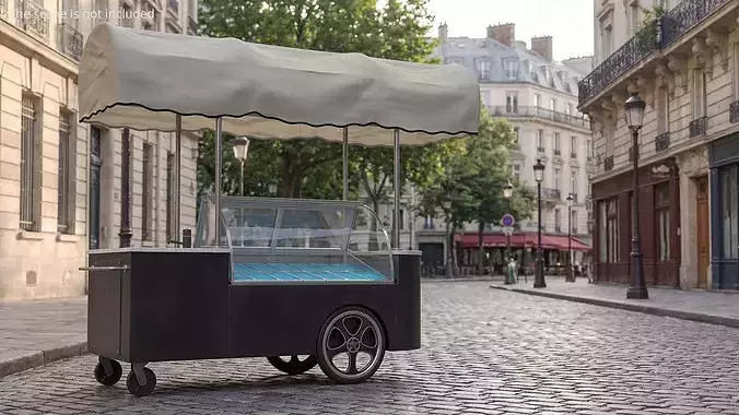 Mobile Ice Cream Display Cart Black 3D model 3