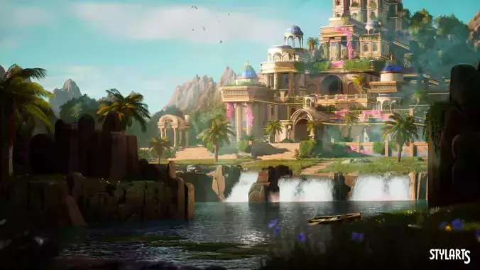 Stylized Paradise Gardens Low-poly 3D model