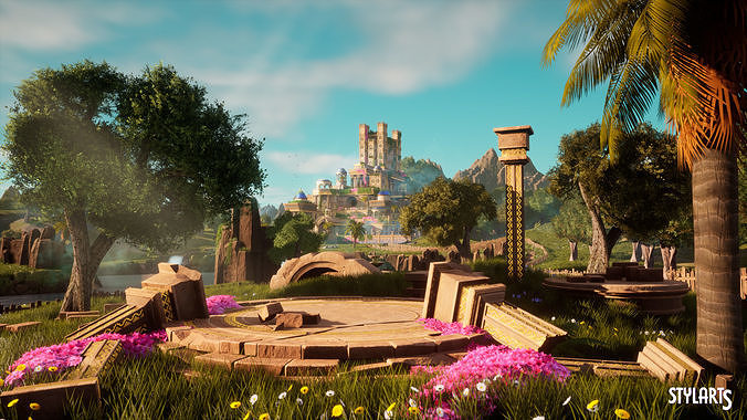 Stylized Paradise Gardens Low-poly 3D model 2