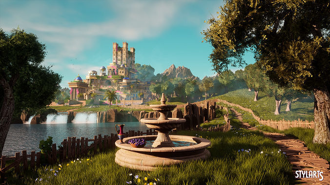 Stylized Paradise Gardens Low-poly 3D model 3