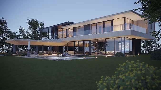 ProVis3D 012 - Lake Huron Villa House Night 3D model 2