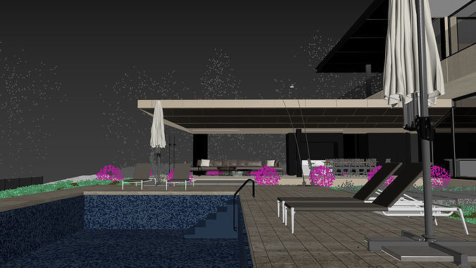 ProVis3D 012 - Lake Huron Villa House Night 3D model 3