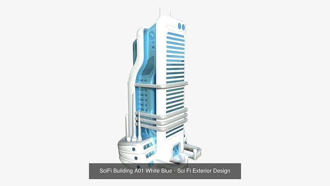 10 Sci Fi Buildings Collection A - White Blue - Exterior Design 3D Model Pack 2