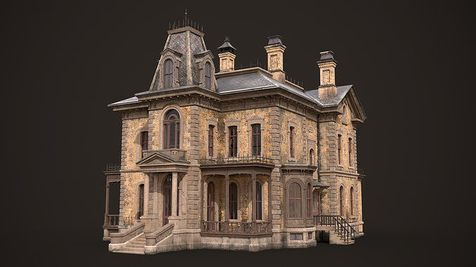 Abandoned Victorian House Low-poly 3D model 2