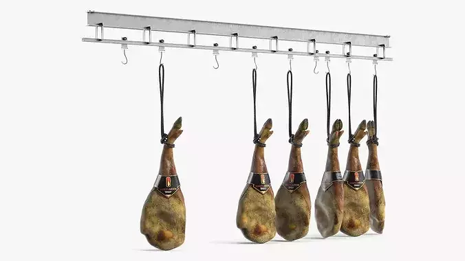 Jamonarium Curing Ham Legs Metal Rail 3D model