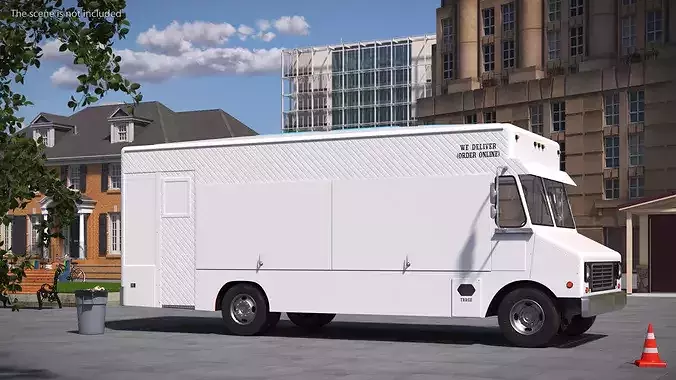 Urban Service Food Van White Simplified 3D model 2