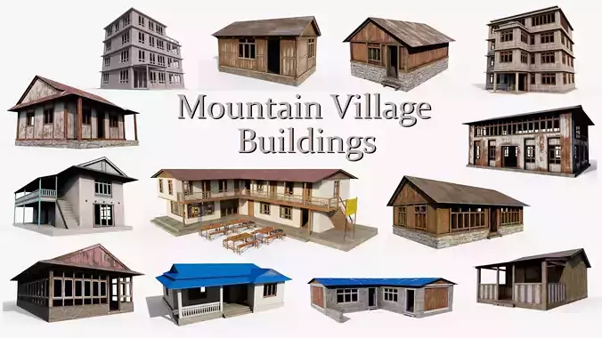 Mountain Village Buildings 3D Model Pack