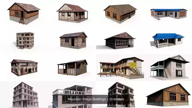 Mountain Village Buildings  3D Model Pack 2