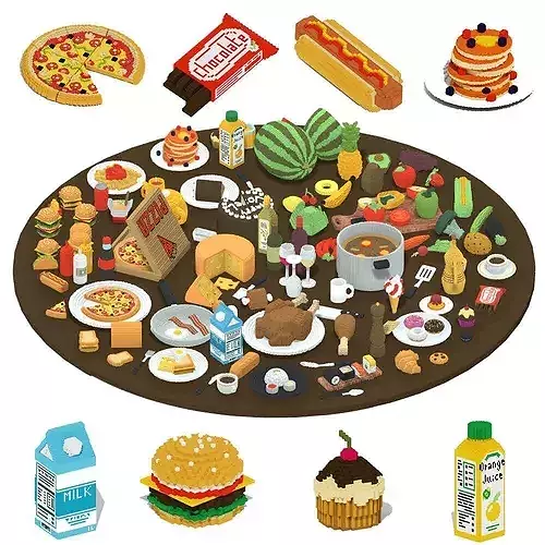 Voxel Food Pack 117 Items Low-poly 3D model