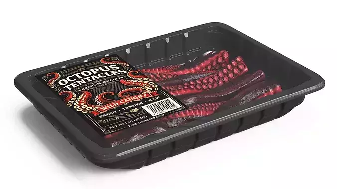 Octopus Tentacles Raw in Plastic Tray 3D model 2