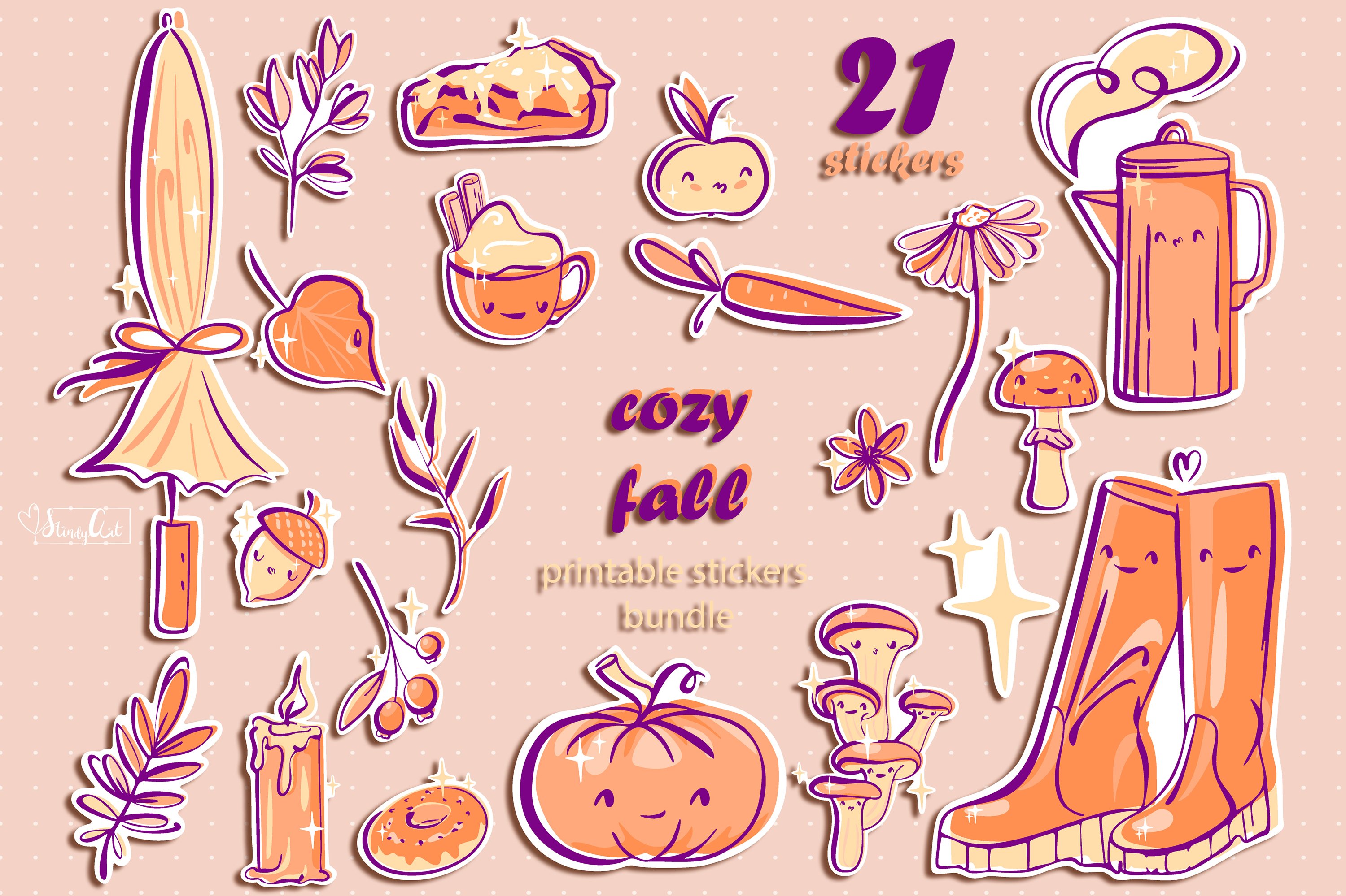 Fall Printable Sticker bundle - 21 png for print and cut