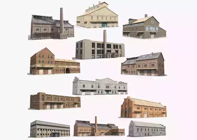 12 Factory Collection Low-poly 3D model 3D Model Pack