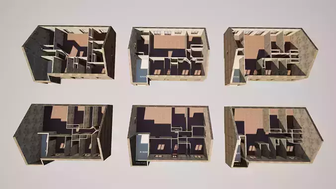 Abandoned Modular House  6 Interior Variants Realistic  Low-poly 3D model 2