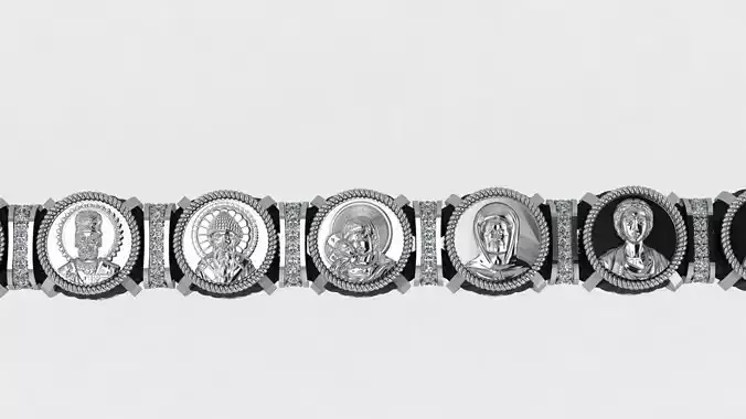 Complex bracelet model with saints and diamonds 3D print model 3