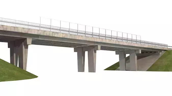 Detailed Concrete bridge at the the road 3D model 2