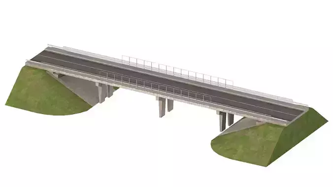 Detailed Concrete bridge at the the road 3D model 3