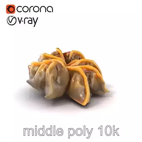 Korean Dumplings Plate Realistic Texture Model Pack Low-poly 3D model