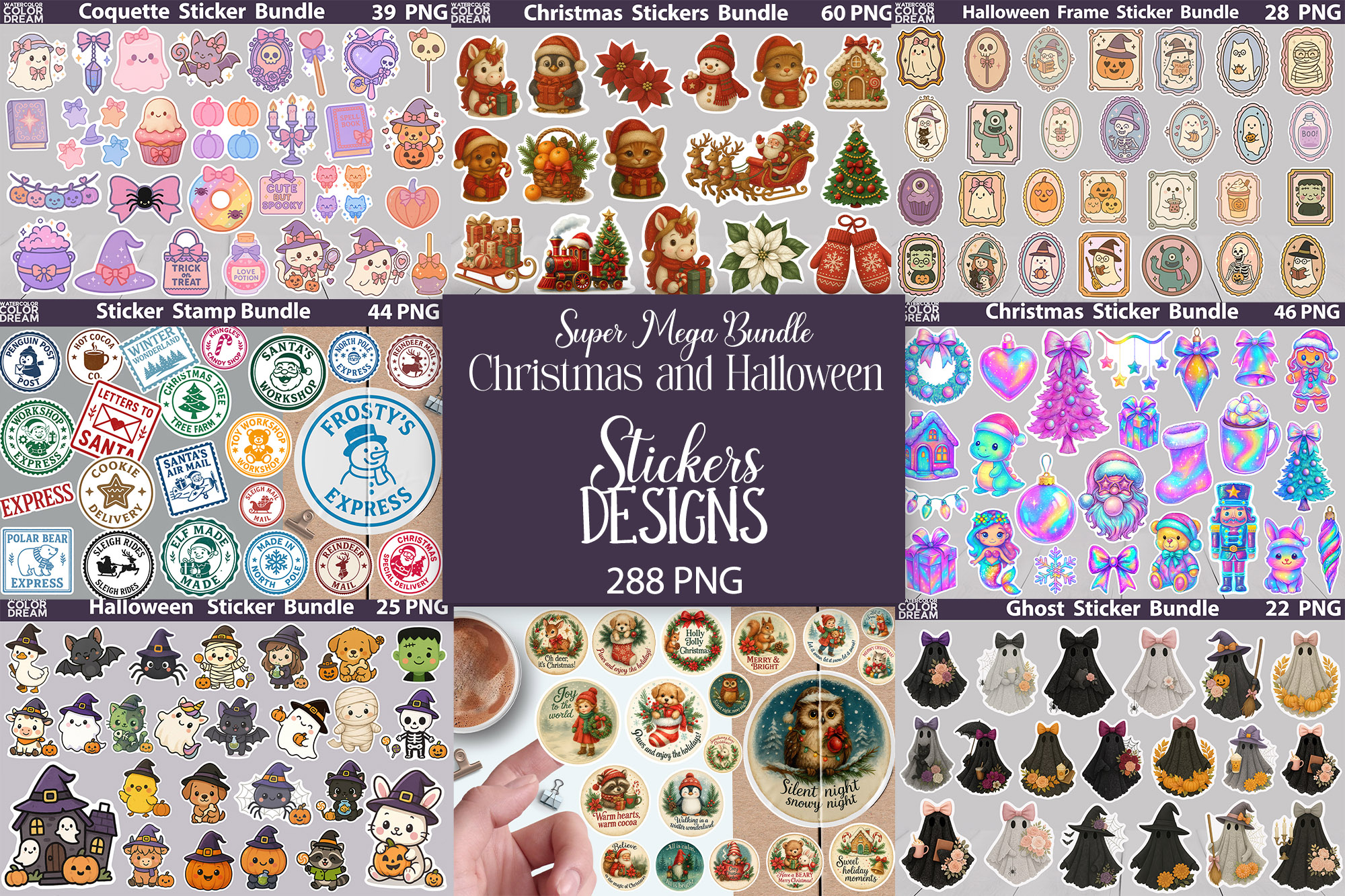 Halloween And Christmas Stickers Bundle |