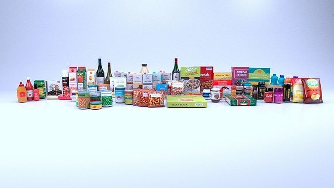 Groceries collection and beverage products Low-poly 3D model 2