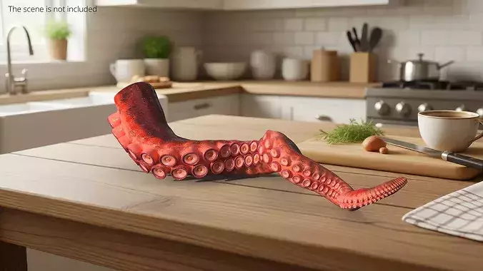 Natural Octopus Tentacle Marine Orange Rigged 3D model 2