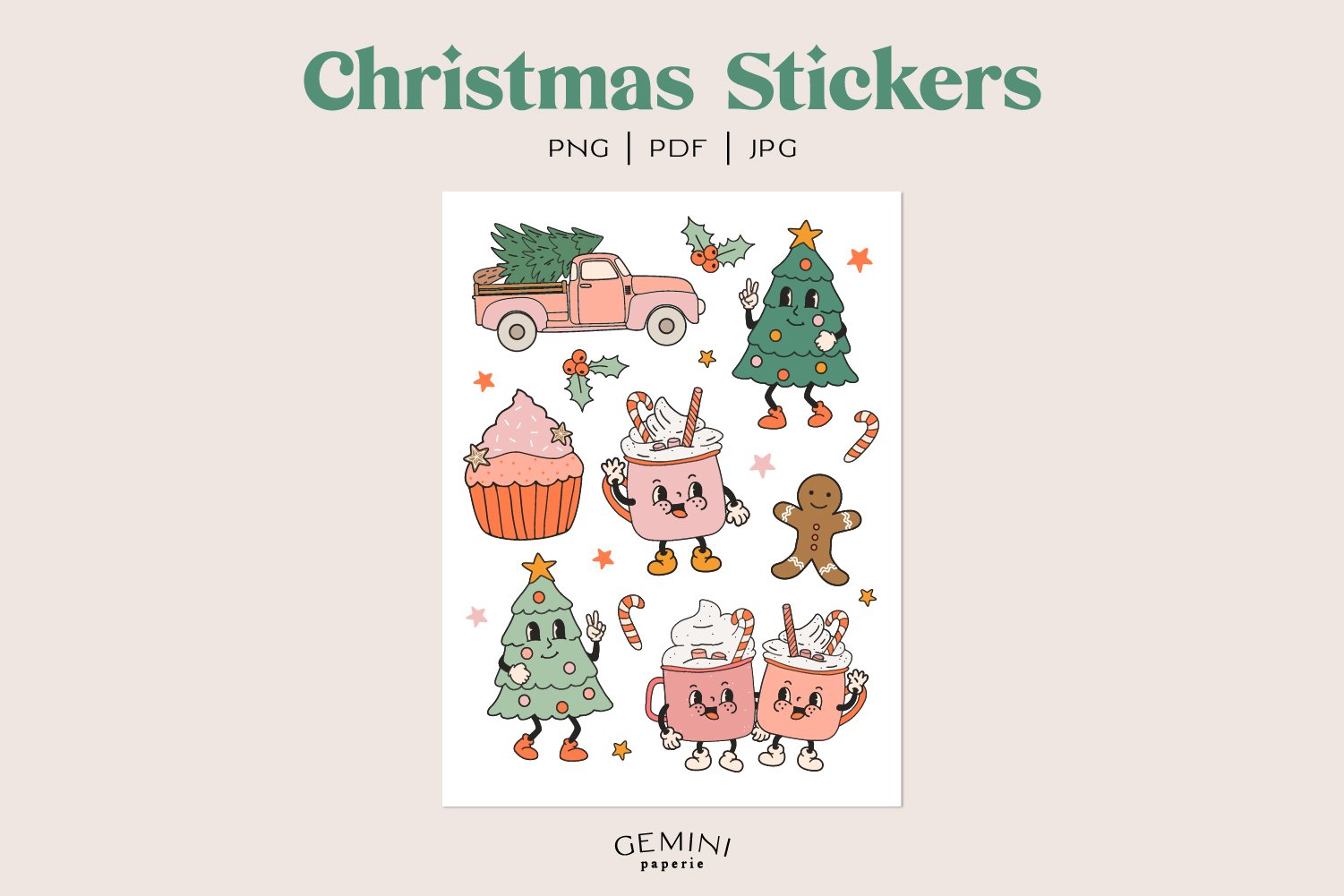Christmas Stickers | Printable Stickers | Retro Christmas 2