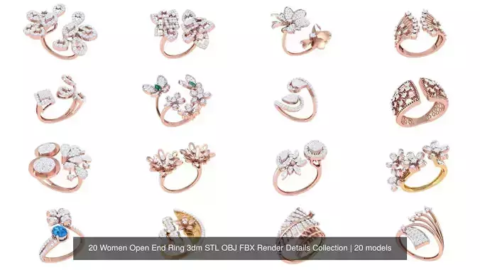 20 Women Open End Ring 3dm STL OBJ FBX Render Details Collection 3D Model Pack
